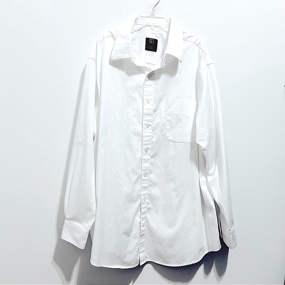 GS Men’s Wrinkle Free Classic Fit White Cotton Button Down Dress Shirt